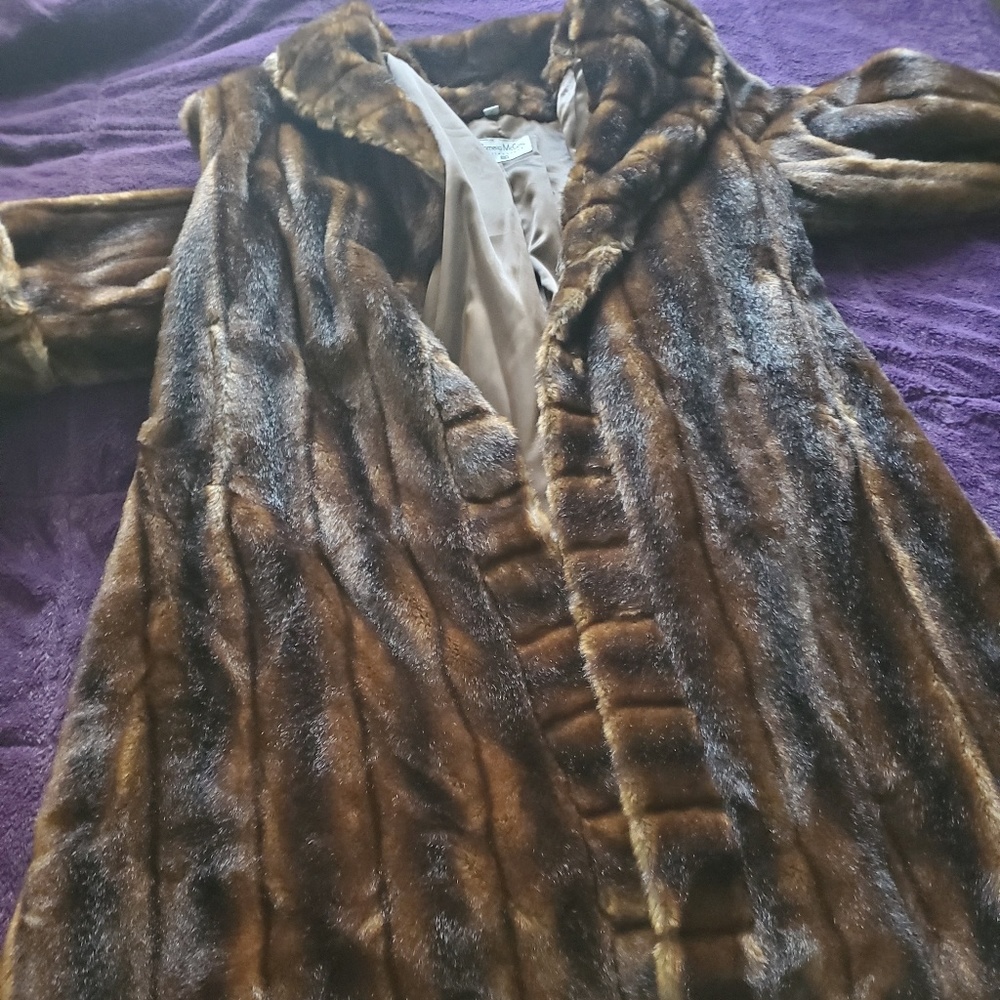 Plus size floor length faux fur coat